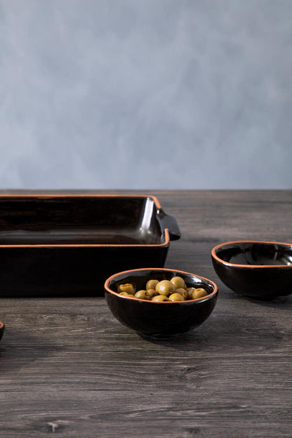 Calisto Black Glazed Terracotta Set of 2 Small Bowls