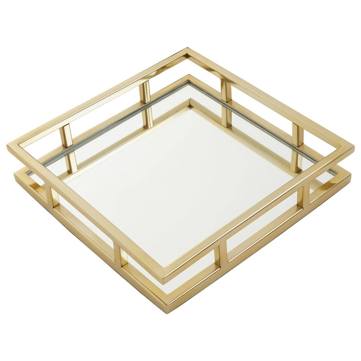 Cruzar Gold Finish and Mirrored Square Tray
