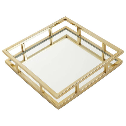Cruzar Gold Finish and Mirrored Square Tray