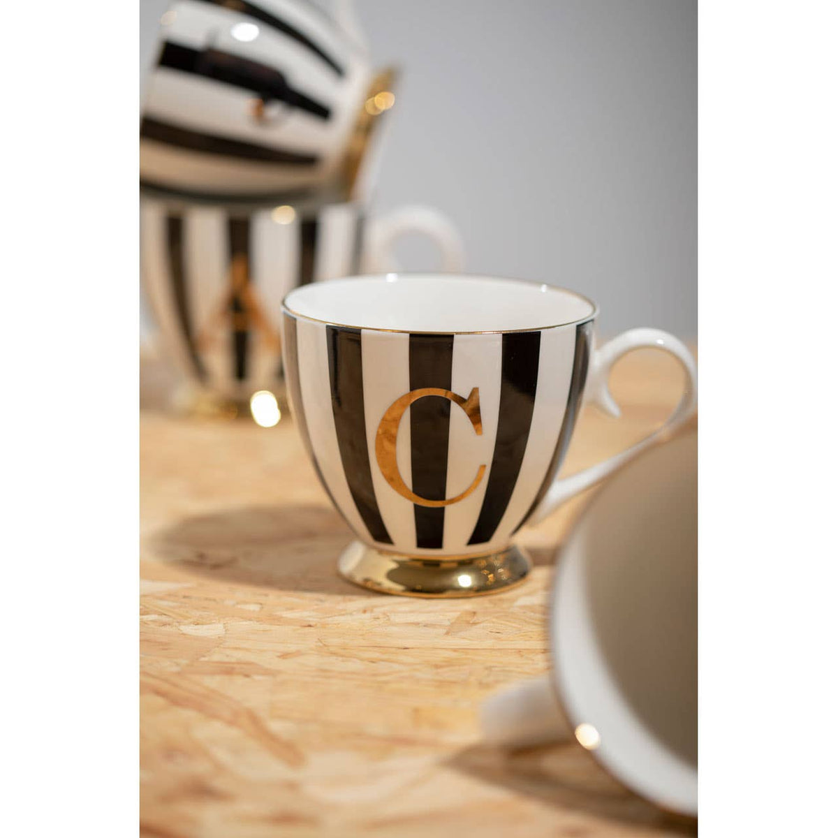 Duchess Black and White Monogram Mug, C