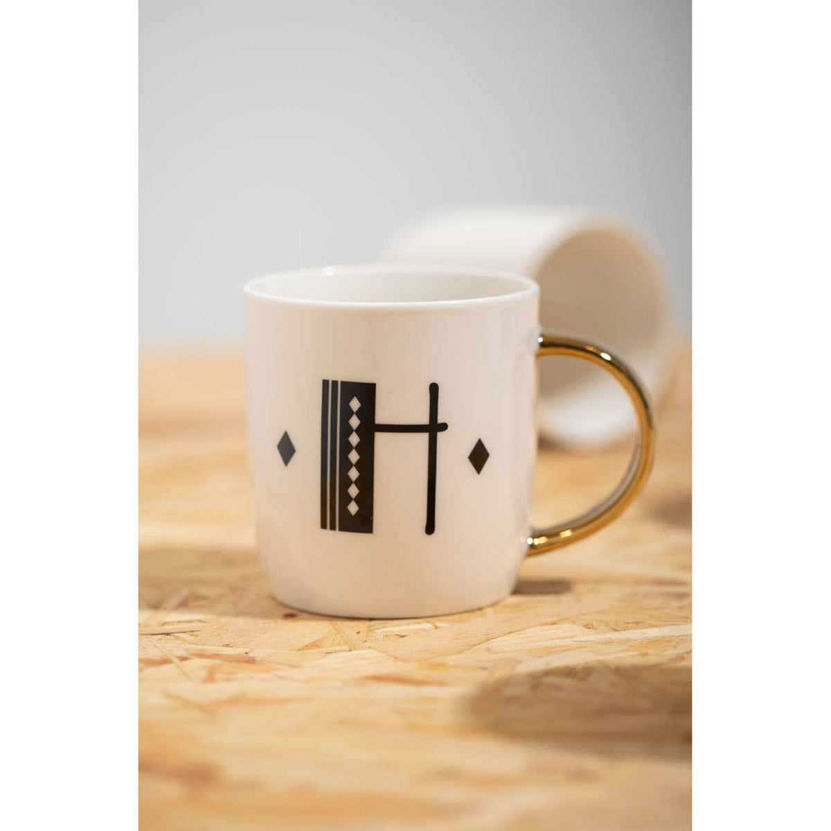 Diamond Deco White Monogram Mug, H