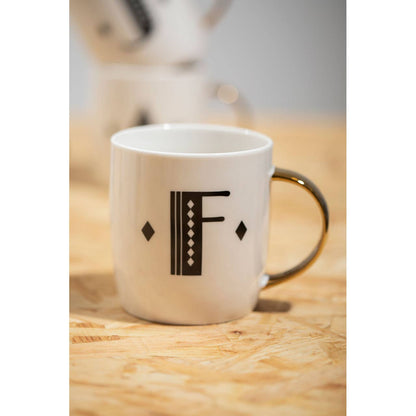 Diamond Deco White Monogram Mug, F