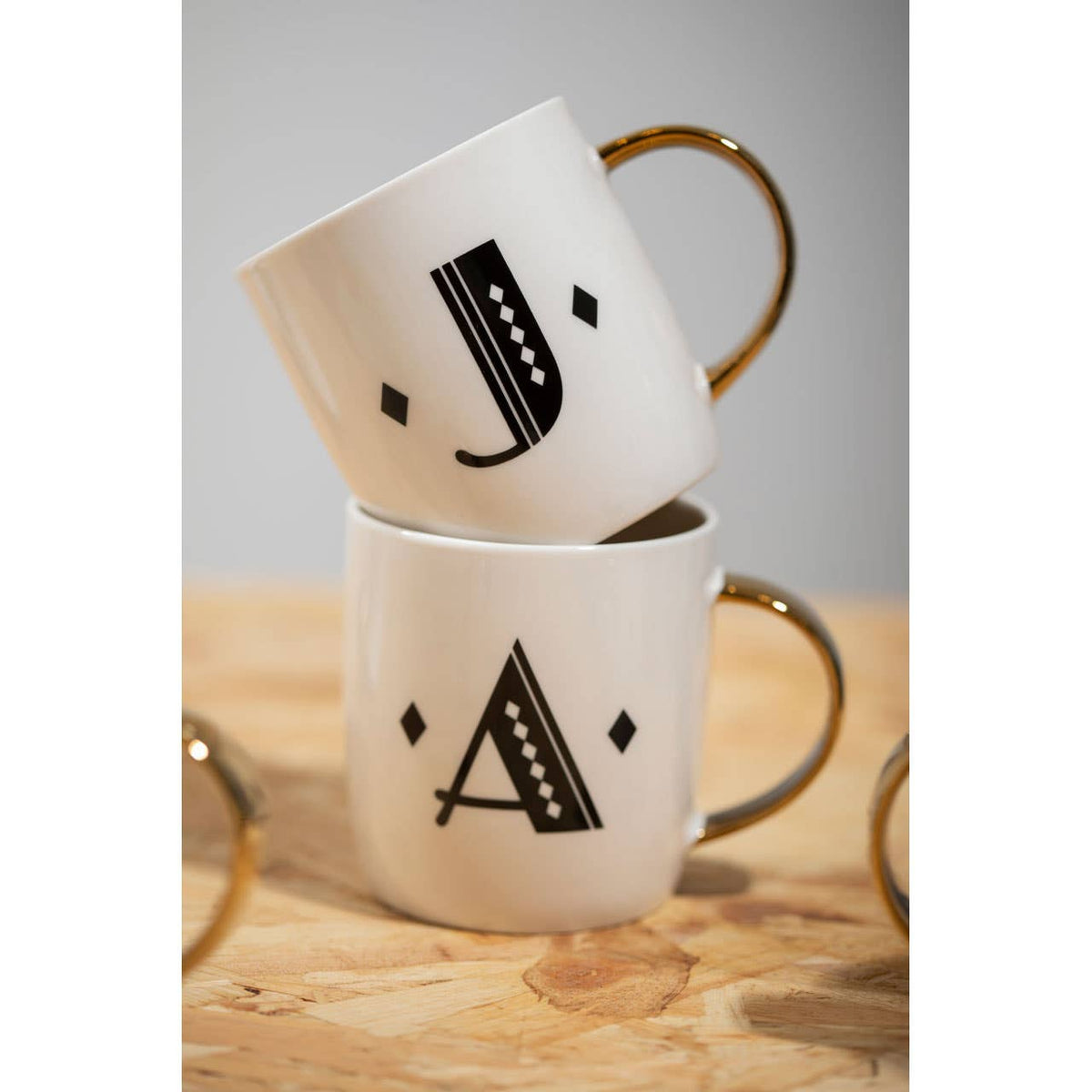 Diamond Deco White Monogram Mug, A
