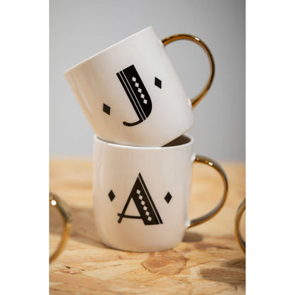 Diamond Deco White Monogram Mug, A