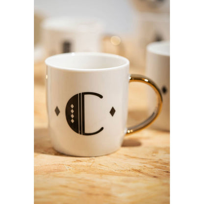 Diamond Deco White Monogram Mug, C