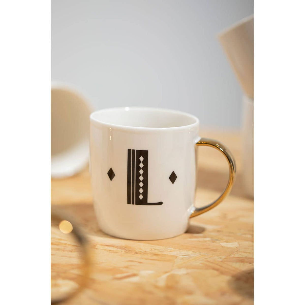 Diamond Deco White Monogram Mug, L
