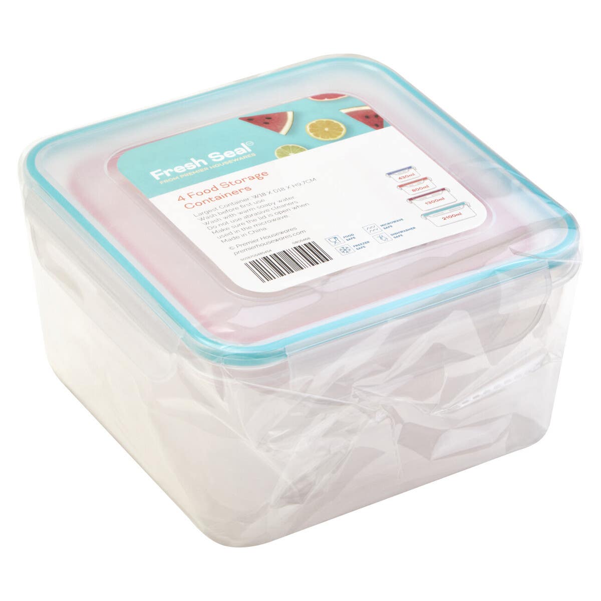 Herrela 4 Piece Square Food Containers with Airtight Lids