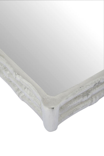 Hiba Silver Finish Bamboo Effect Mirrored Tray