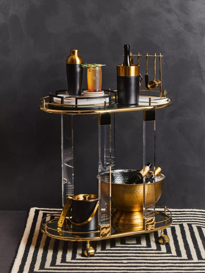 Cruzar Matte Black Finish and Mirrored Round Tray