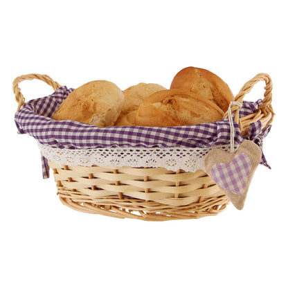 Orla Willow Bread Basket with Purple Gingham Lining