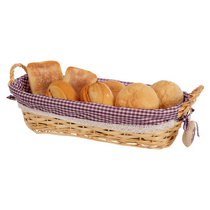 Orla Purple Gingham Lining Oblong Willow Bread Basket