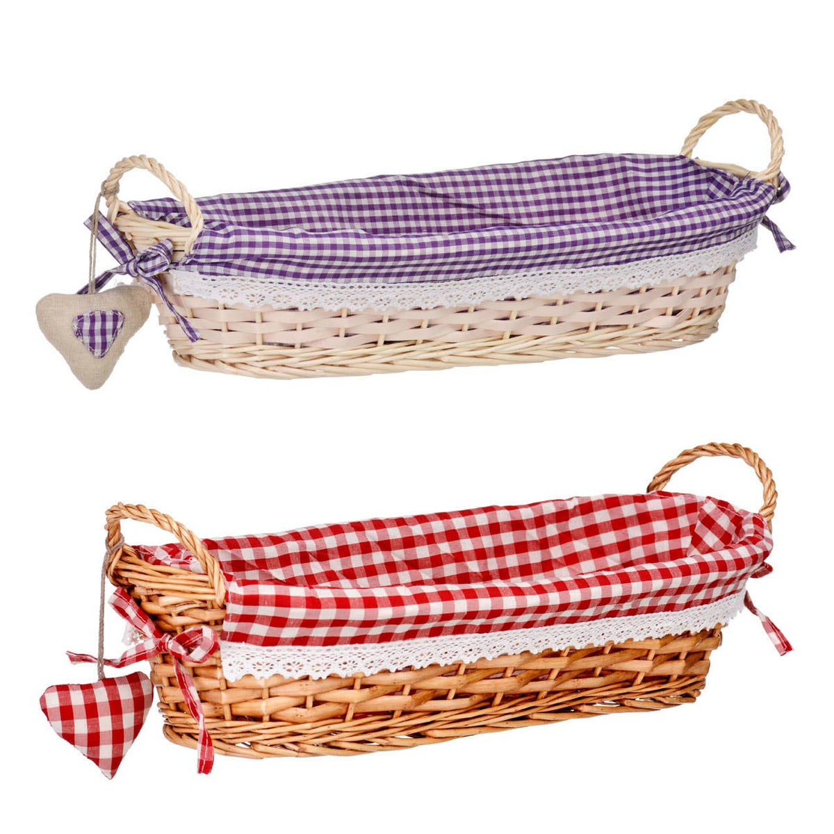 Orla Red Gingham Lining Oblong Willow Bread Basket