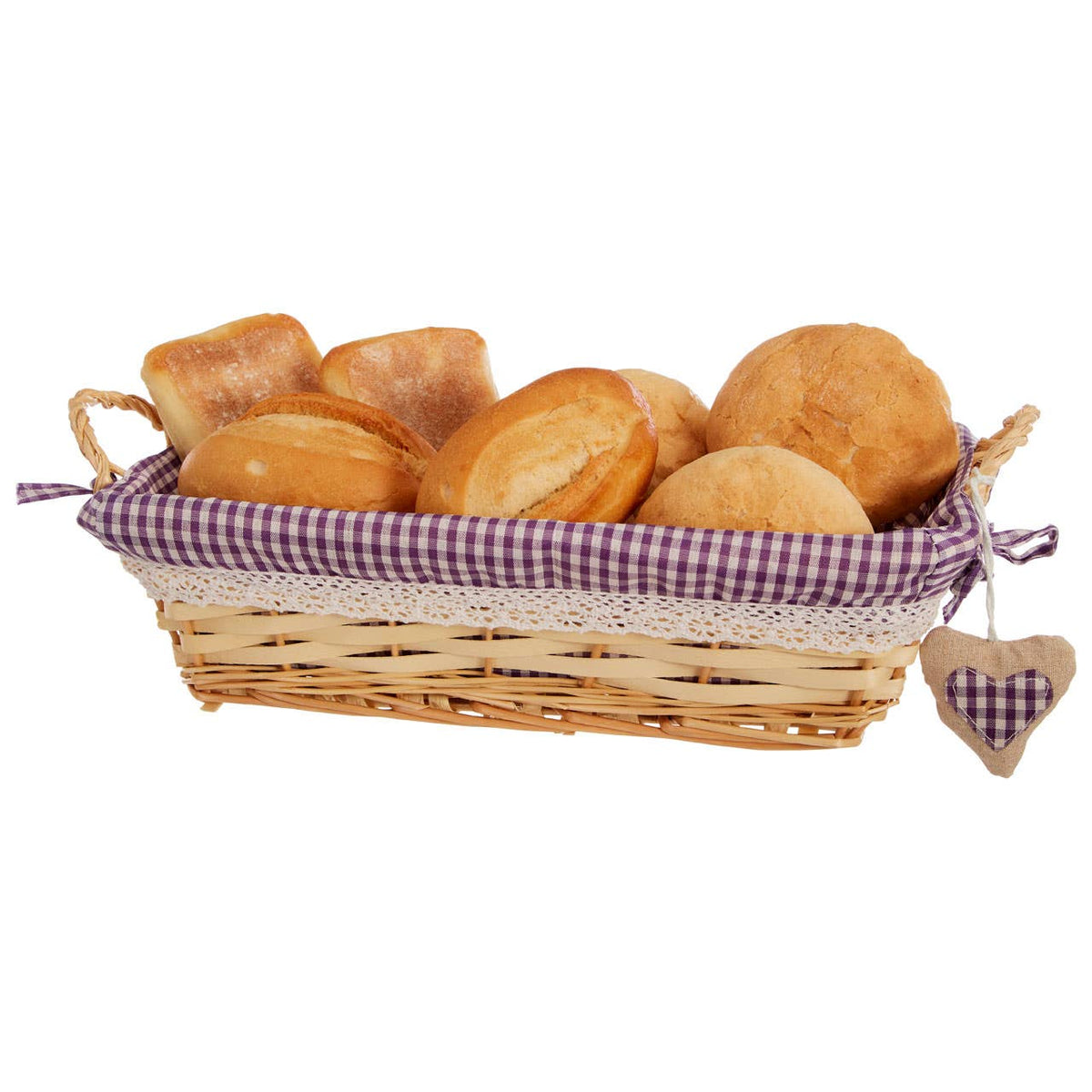 Orla Purple Gingham Lining Large Rectangular Willow Bread Basket