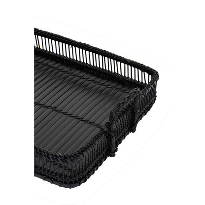 Ezell Black Rattan And Bamboo Rectangular Tray