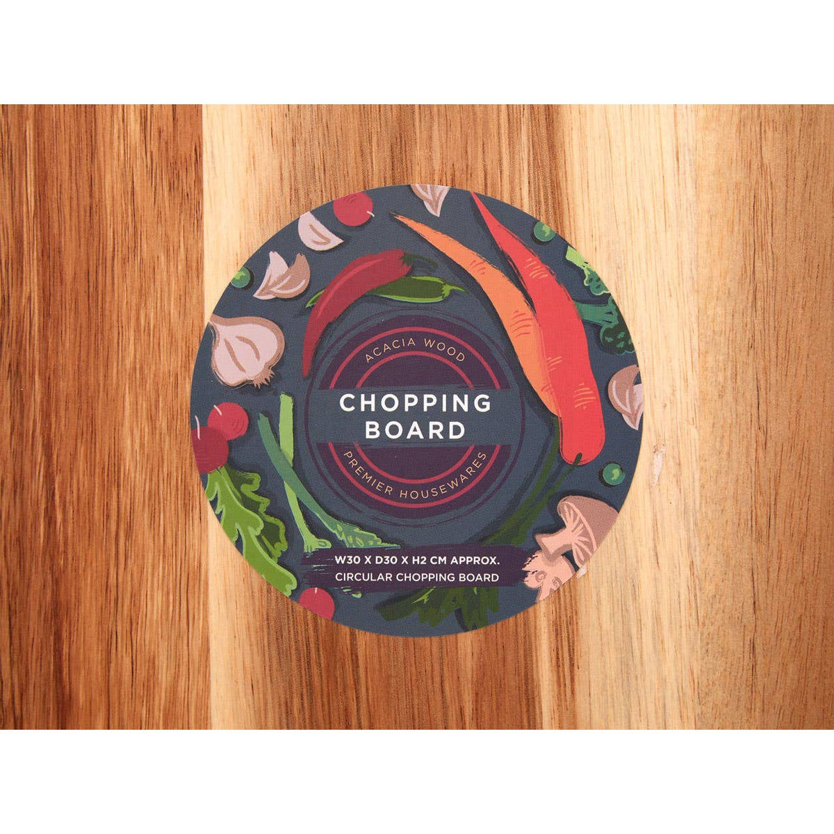 Socorro Round Acacia Chopping and Serving Board with Blue Edge