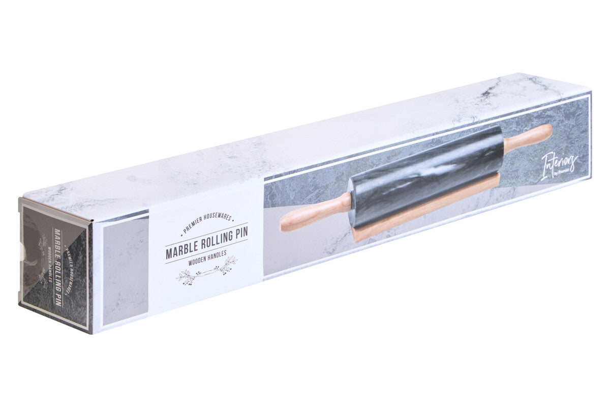 Marmore Black Marble Rolling Pin With Wooden Handles