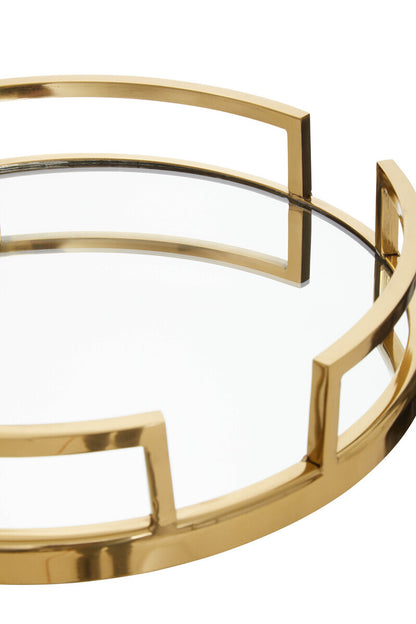 Cruzar  Gold Finish and Mirrored Round Tray