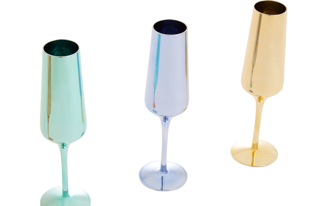 Aurora Set of Four Glass Champagne Flutes In Assorted Colours