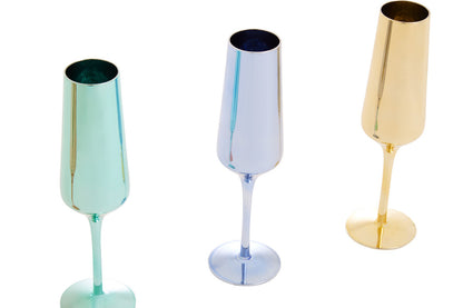Aurora Set of Four Glass Champagne Flutes In Assorted Colours