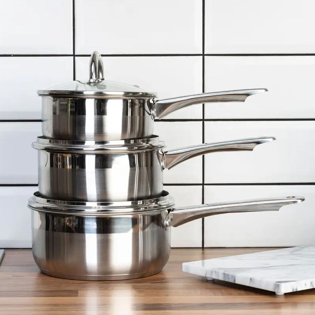 Crosse Set of 3 Stainless Steel Saucepan with Lids