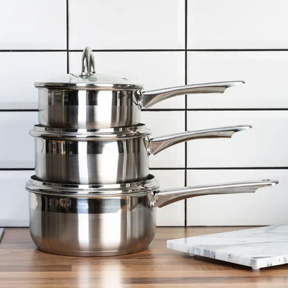 Crosse Set of 3 Stainless Steel Saucepan with Lids