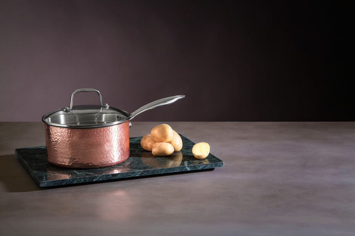 Minerva Medium 18 cm Hammered Copper Finish Saucepan with Lid