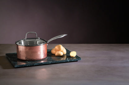 Minerva Medium 18 cm Hammered Copper Finish Saucepan with Lid