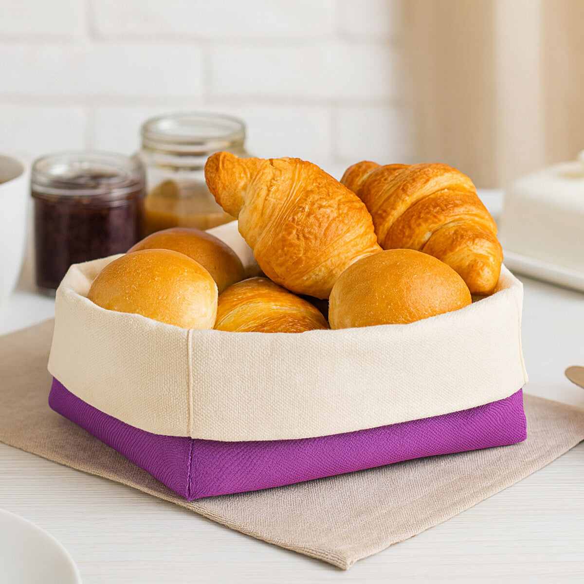 Small Bread Basket - Purple and Cream