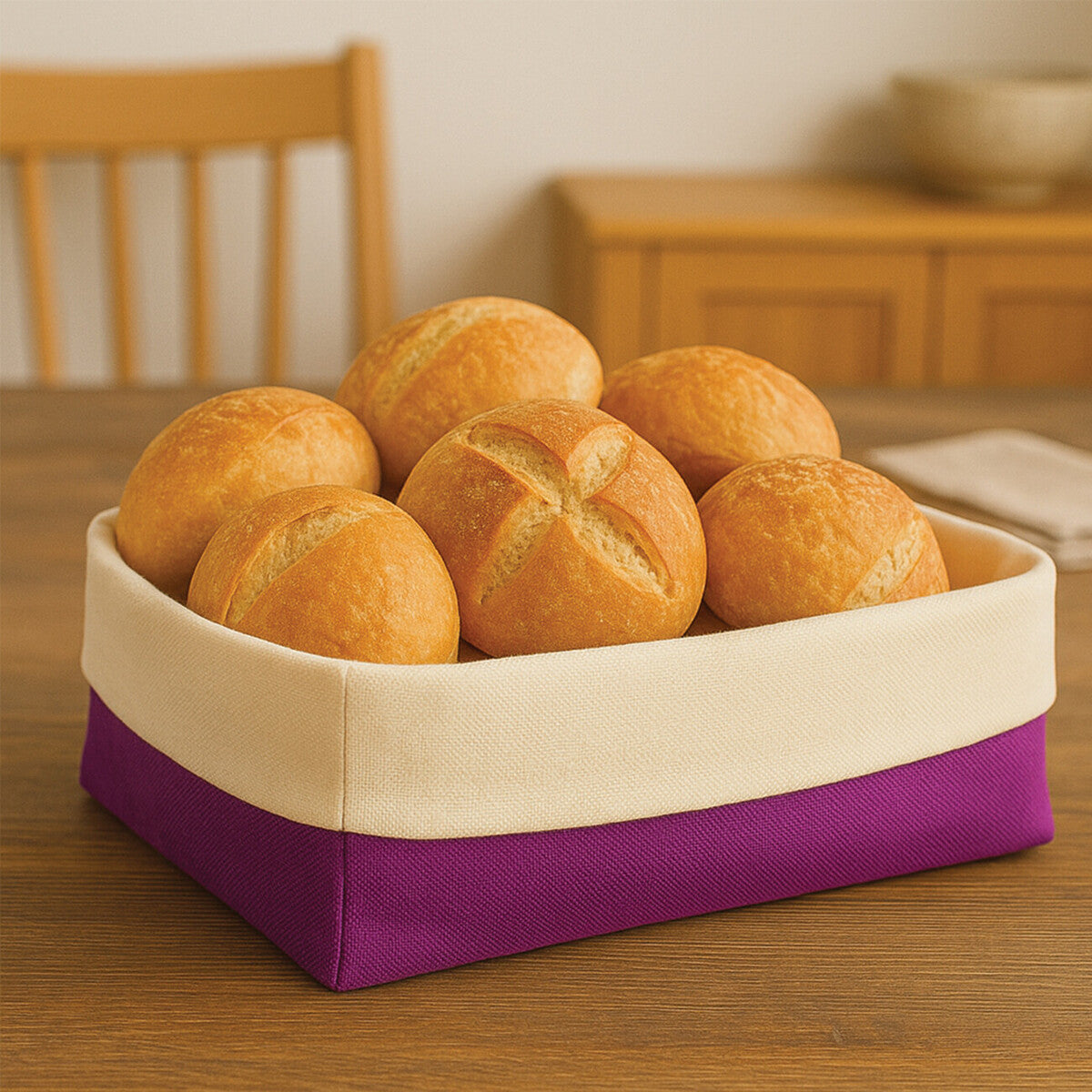 Oval Bread Basket - Purple and Cream