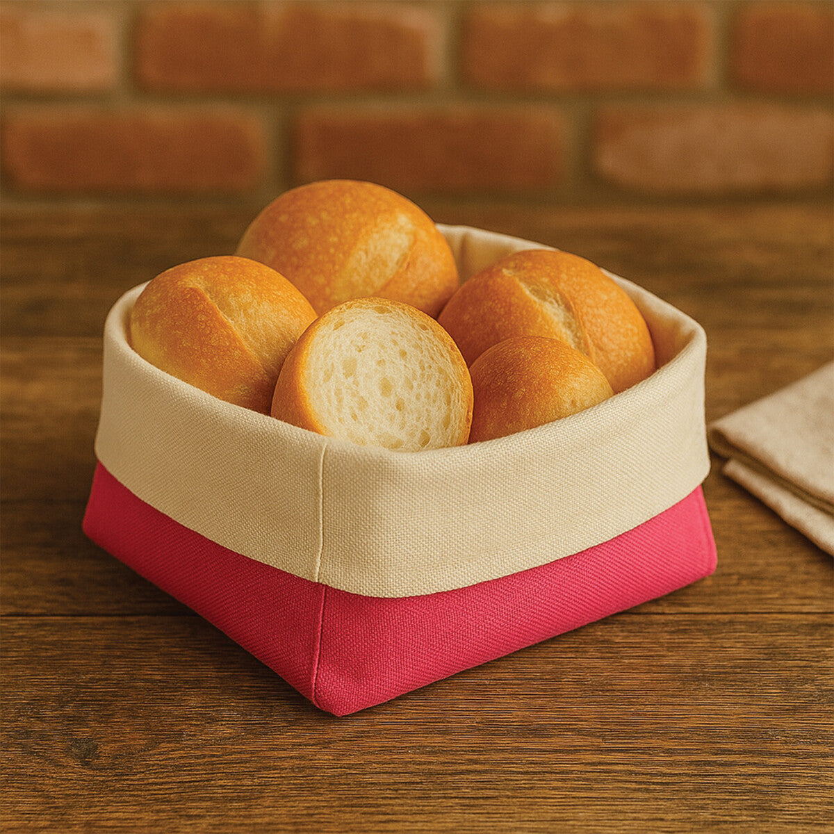 Small Bread Basket - Hot Pink and Cream