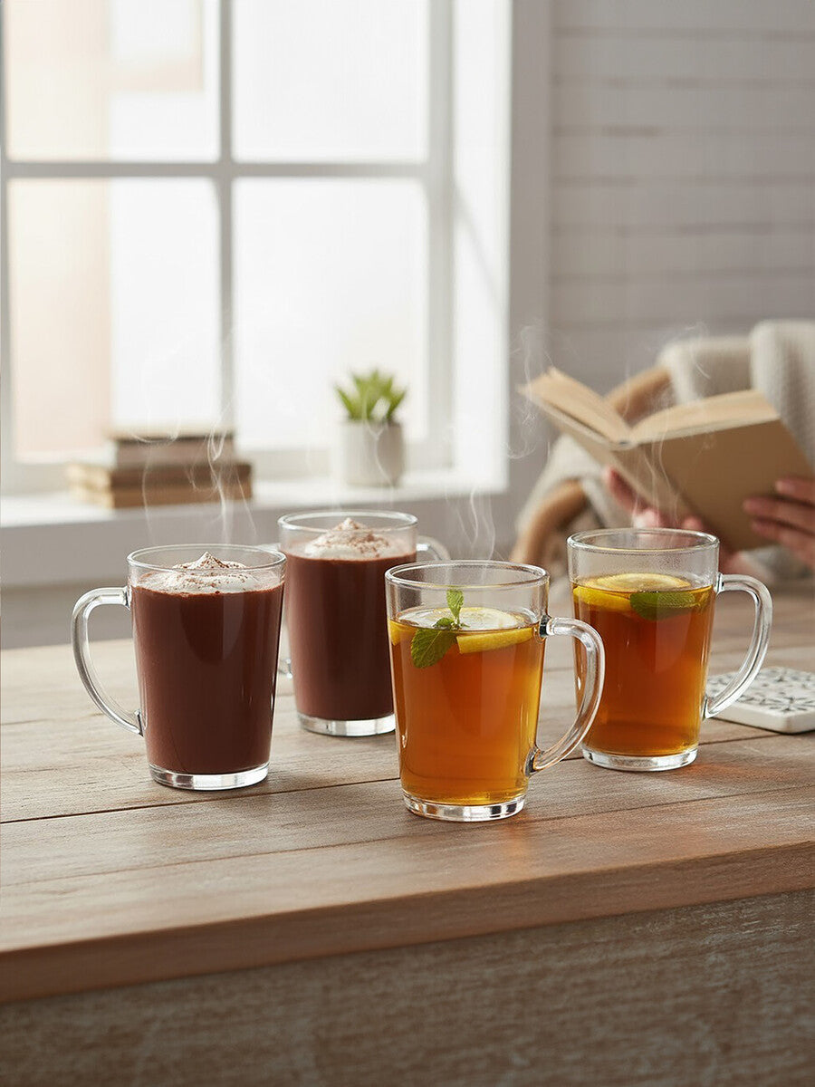 Euri Clear Tall Glass Mugs Set Of 4