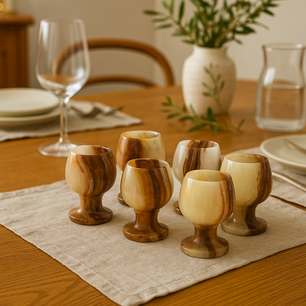 Marmore Set of Six Onyx Shot or Liqueur Glasses