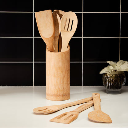 Aleki 6 Piece Bamboo Kitchen Tool Set with Holder