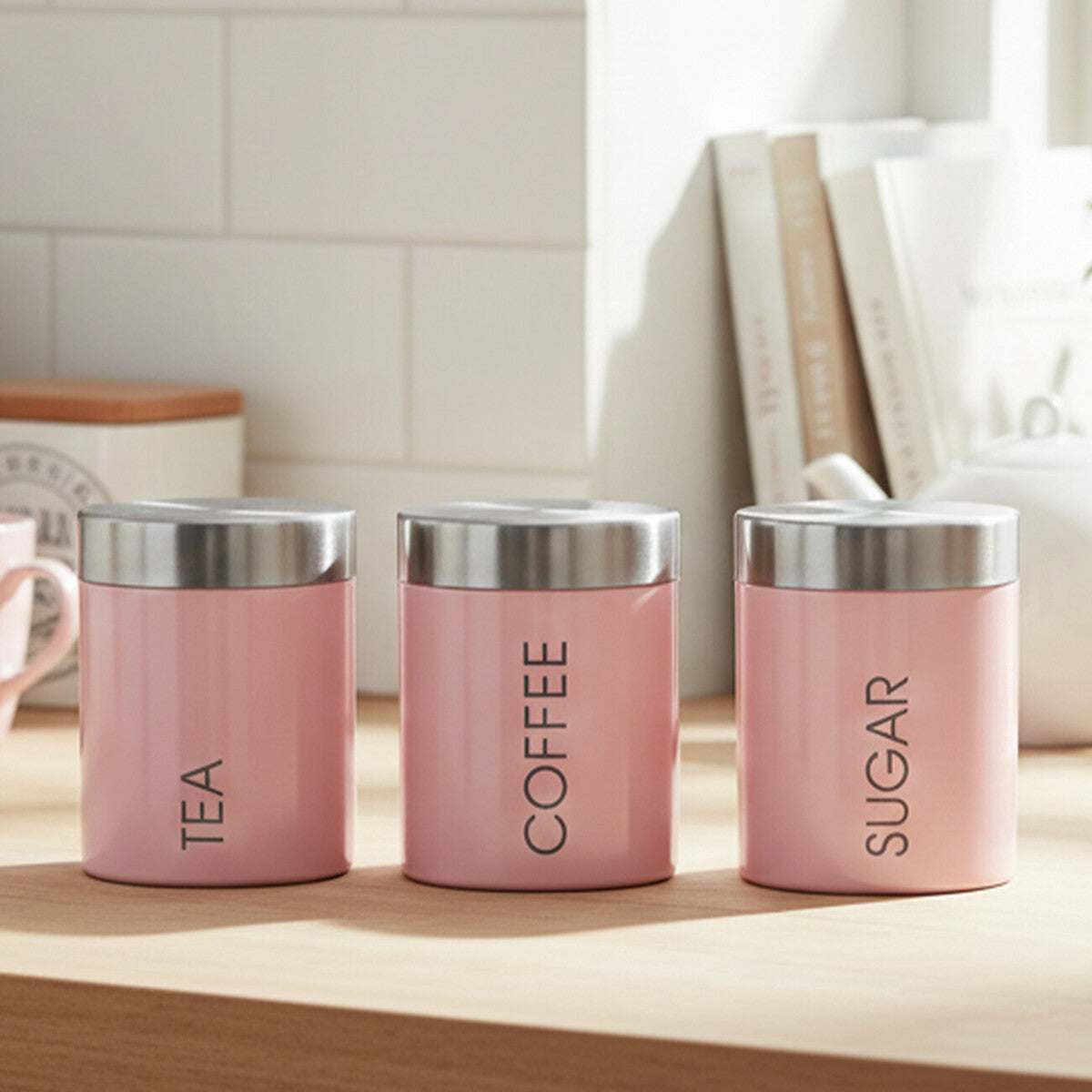Liberty Pink Enamel Set of 3 Canisters