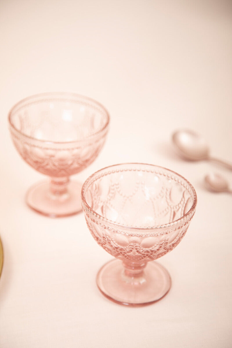 Fleur Set Of Two Pink Glass Sundae Dishes