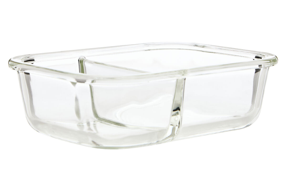 Freska 2 Section Rectangular Glass Container With Lid 640 ml