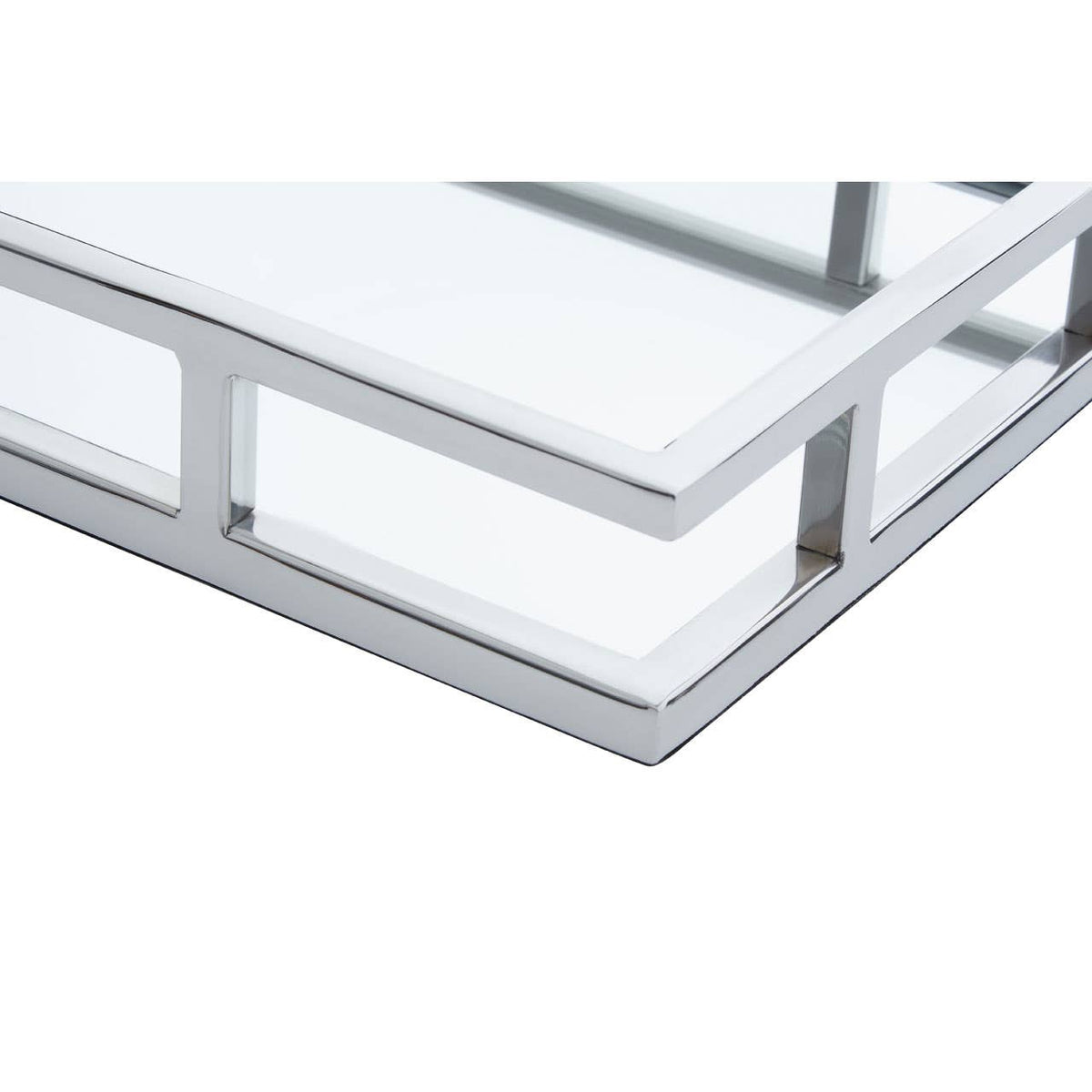 Cruzar Silver Finish and Mirrored Rectangular Tray