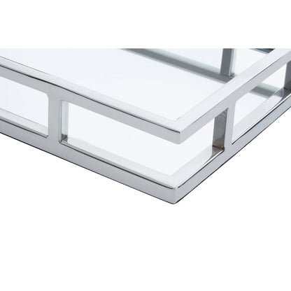 Cruzar Silver Finish and Mirrored Rectangular Tray