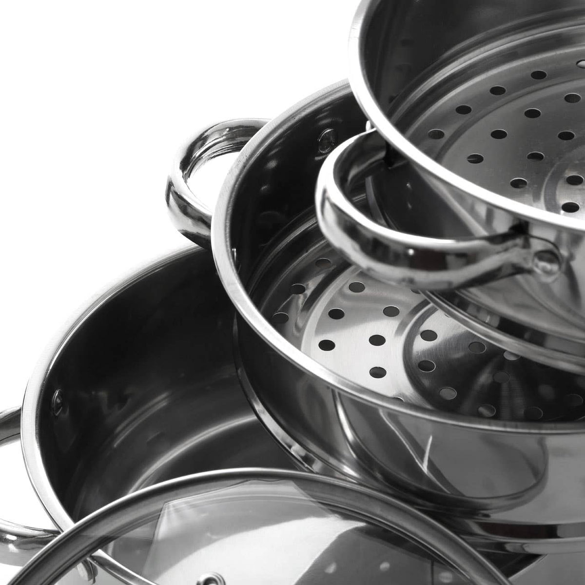 Crosse 3 Tier Stainless Steel Steamer with Glass Lid