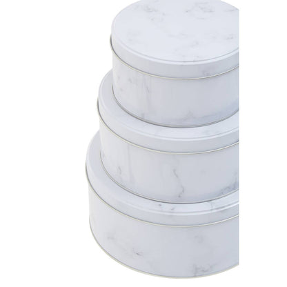 Set Of Three White Marble Effect Storage Tins