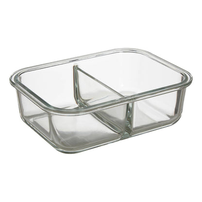 Freska 2 Section Rectangular Glass Container With Lid 1040 ml