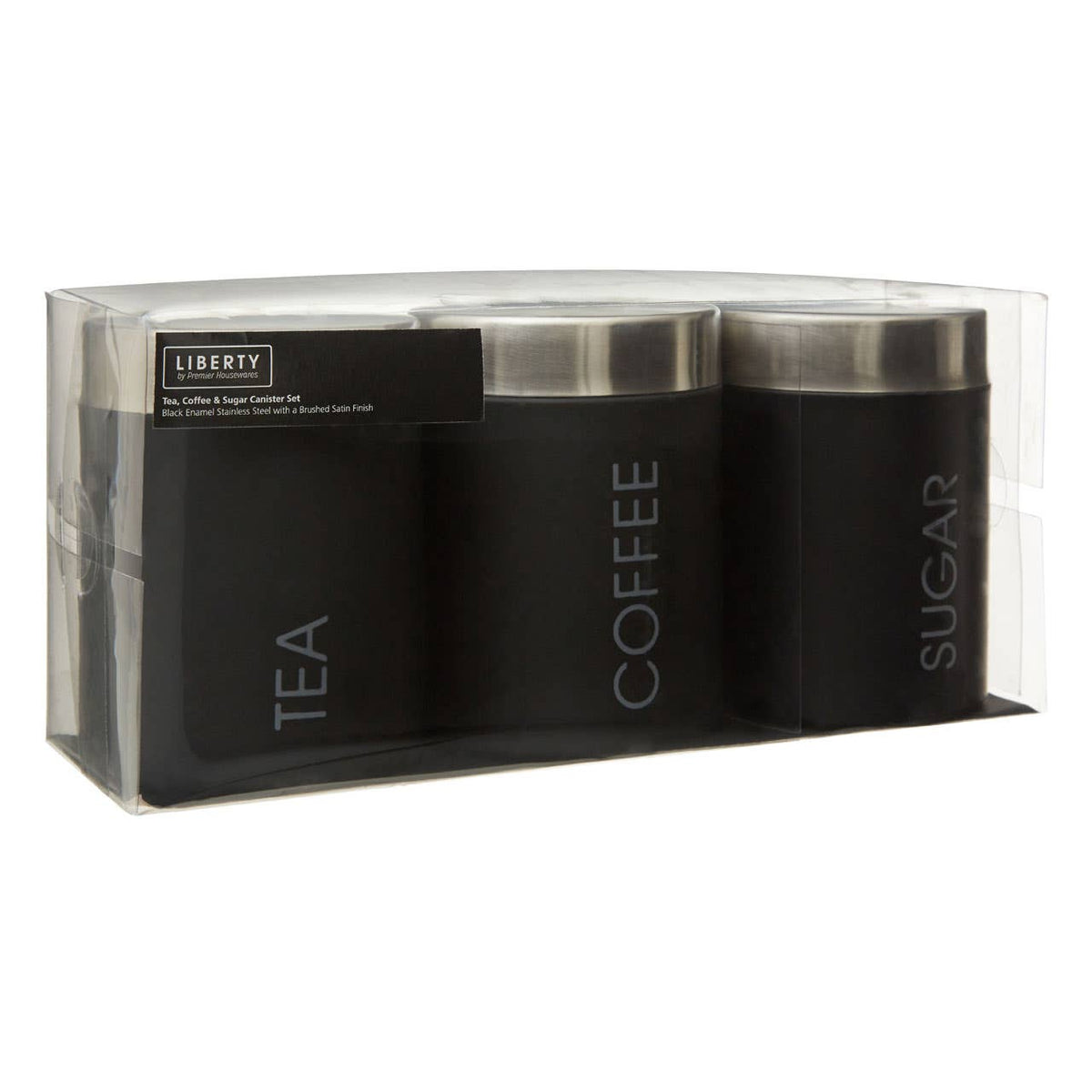 Liberty Black Enamel and Silver Set of 3 Canisters