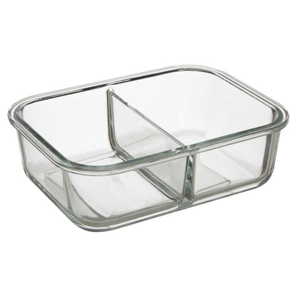 Freska 2 Section Rectangular Glass Container With Lid 1520 ml