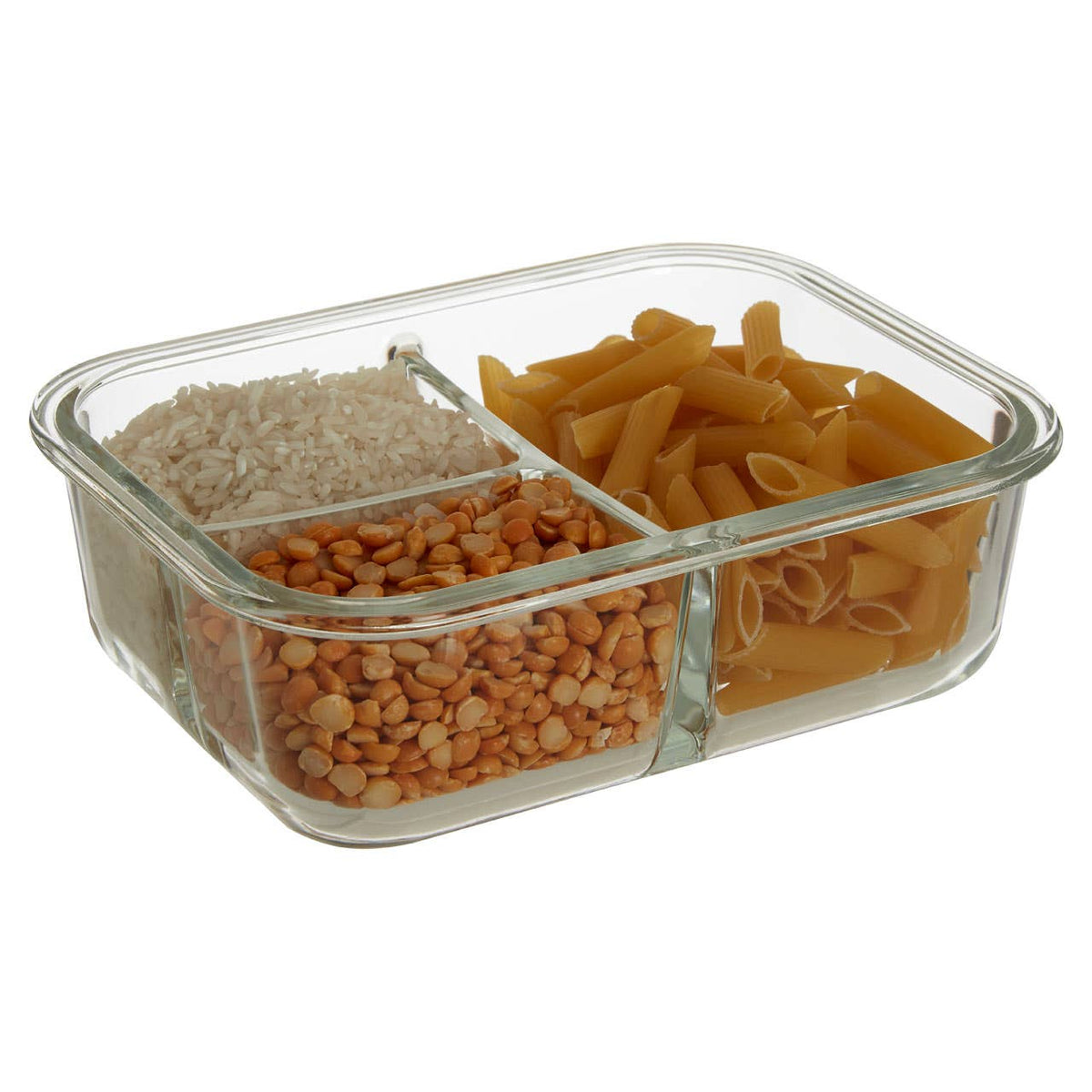 Freska 3 Section Rectangular Glass Container With Lid 1040 ml