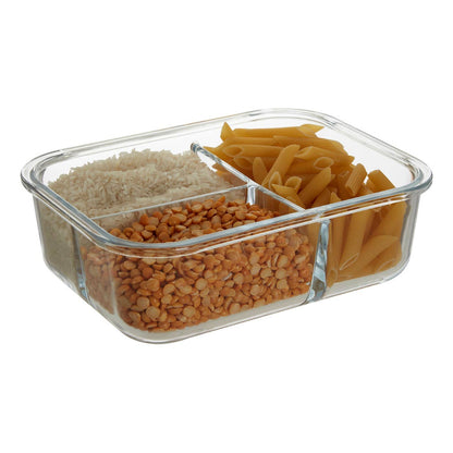 Freska 3 Section Rectangular Glass Container With Lid 1520 ml