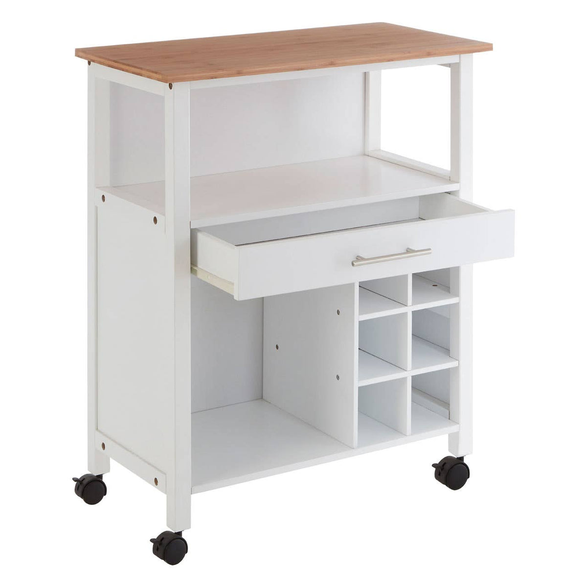 Harlow White and Bamboo Top 1 Drawer Kitchen Trolley