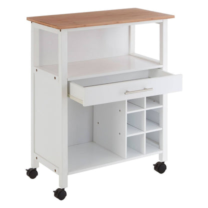 Harlow White and Bamboo Top 1 Drawer Kitchen Trolley