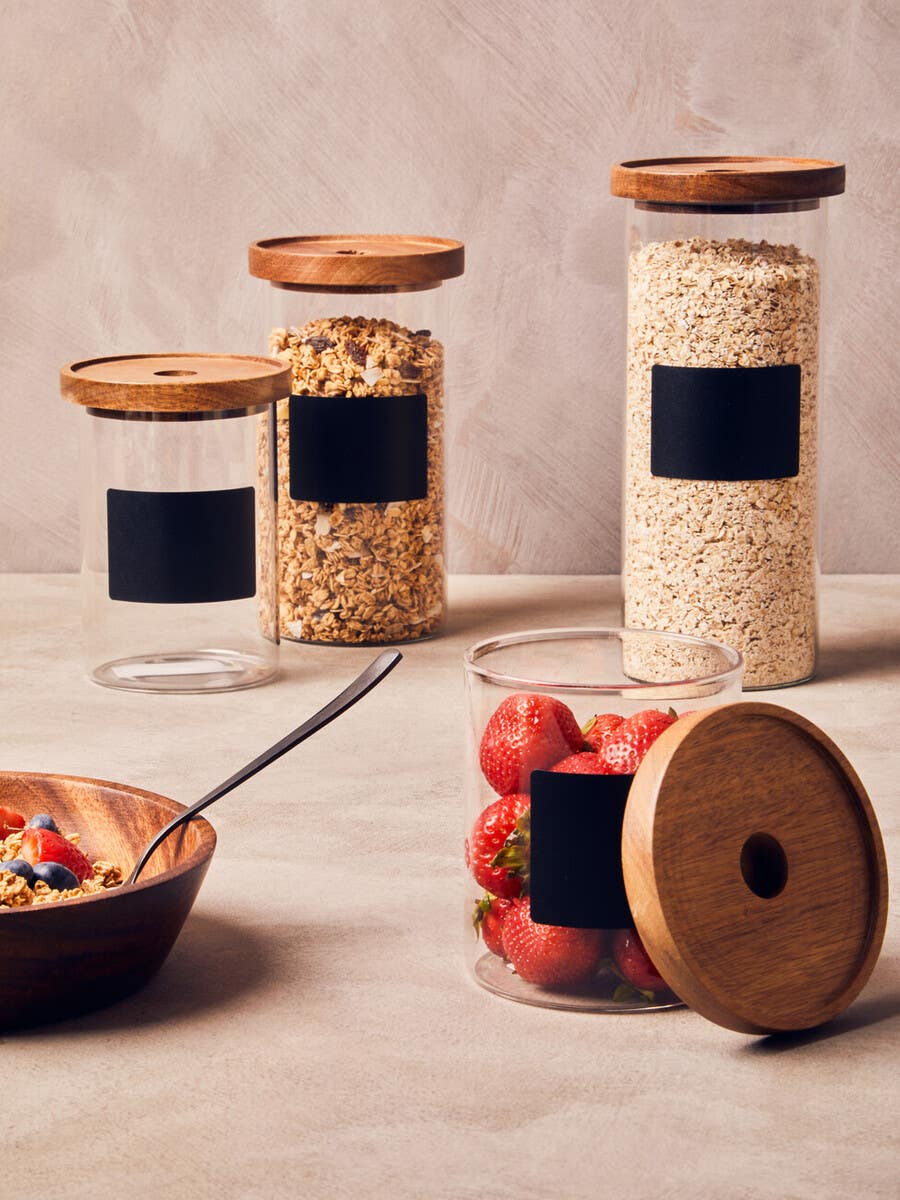 Tromso Glass Storage Jar with Acacia Lid and Chalkboard 1800 ml