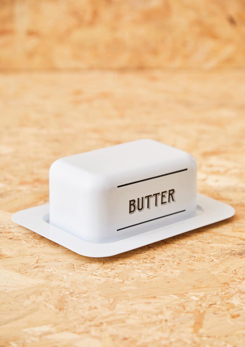 Grocer White Metal Butter Dish