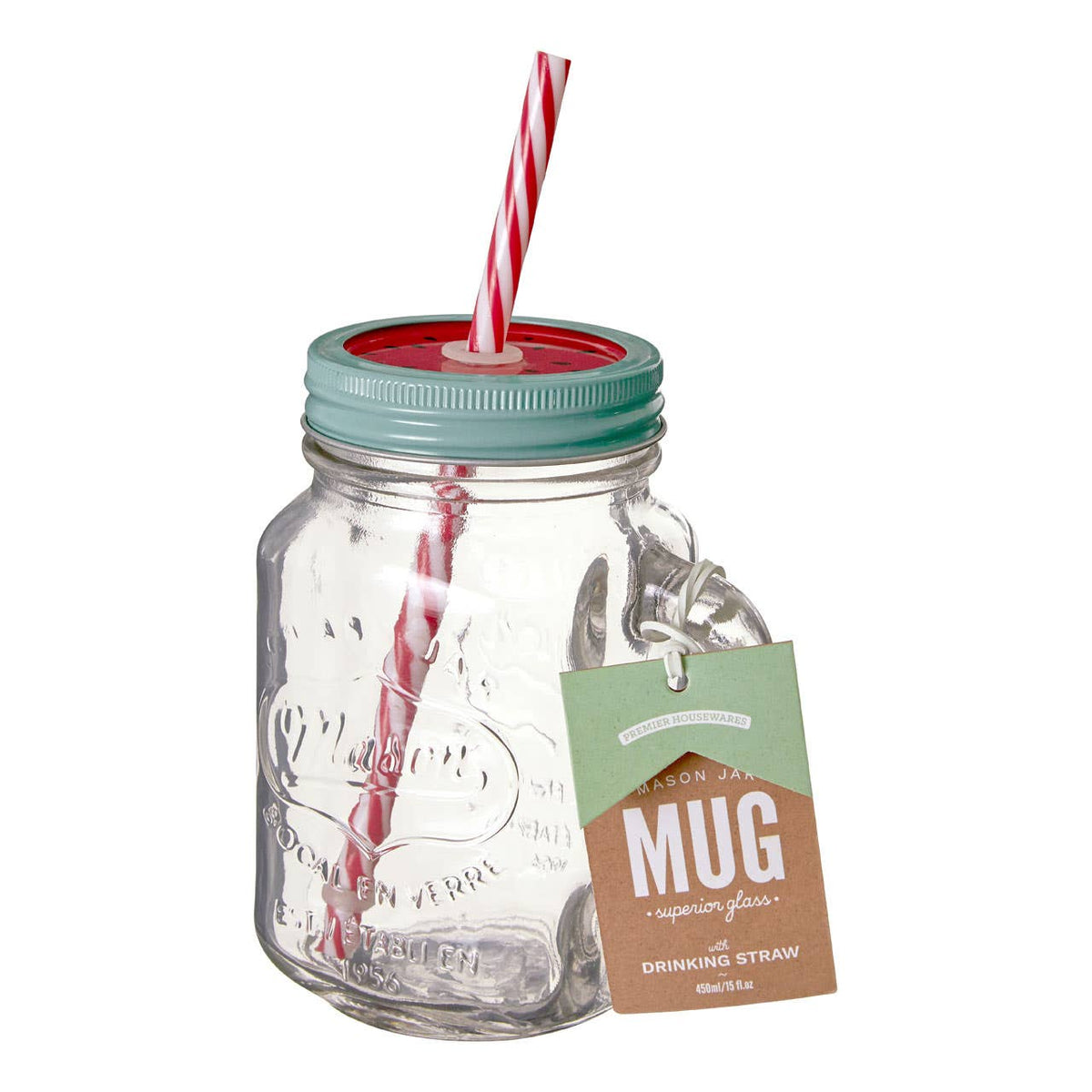 Bocal Embossed Mason Square Jar Mug With Watermelon Lid